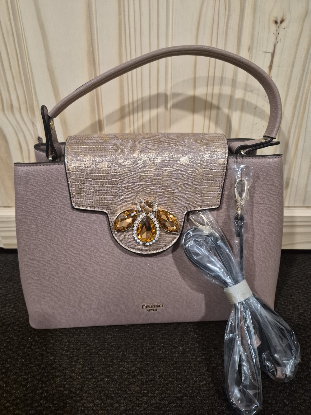 Dune London Elegant Pink Top-Handle Bag with Jeweled Flap